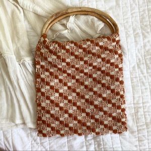 Vintage Orange Woven Bamboo Handle Purse